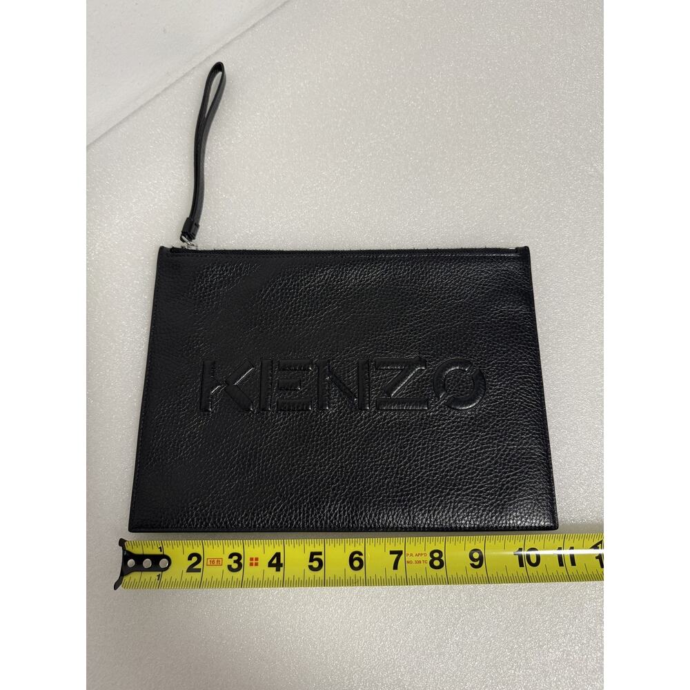 Kenzo Pouch Bag Leather Clutch Wristlet Zip Case Travel Unisex Embossed Black - Picture 6 of 11